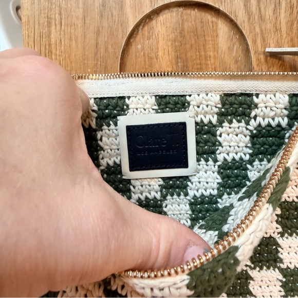Clare V flat clutch with tabs olive and cream crochet checker origional $195 - Picture 7 of 9